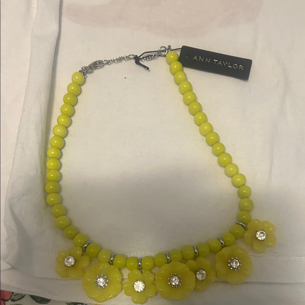 Ann Taylor Yellow Beaded Floral Statement Necklace